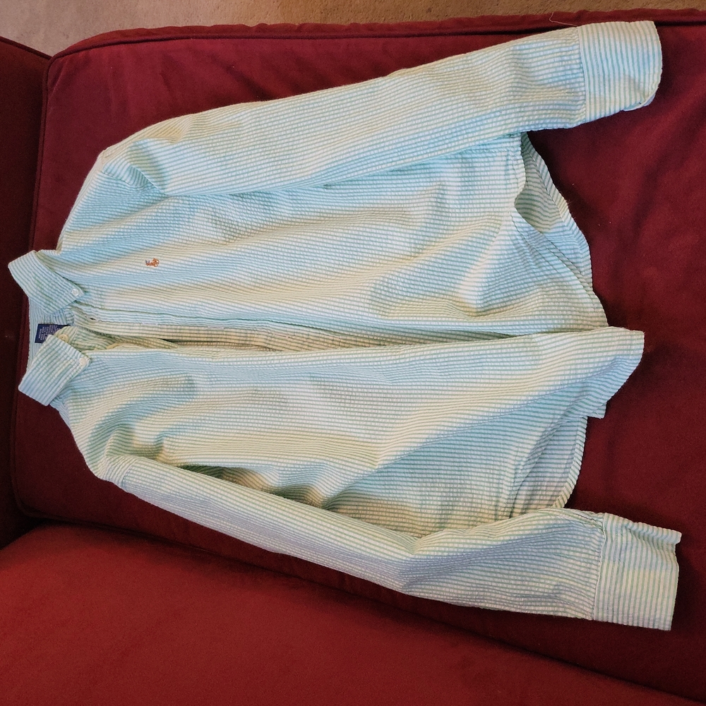 Button Down Ralph Lauren Blue and Wite Shirt Boys 12/14